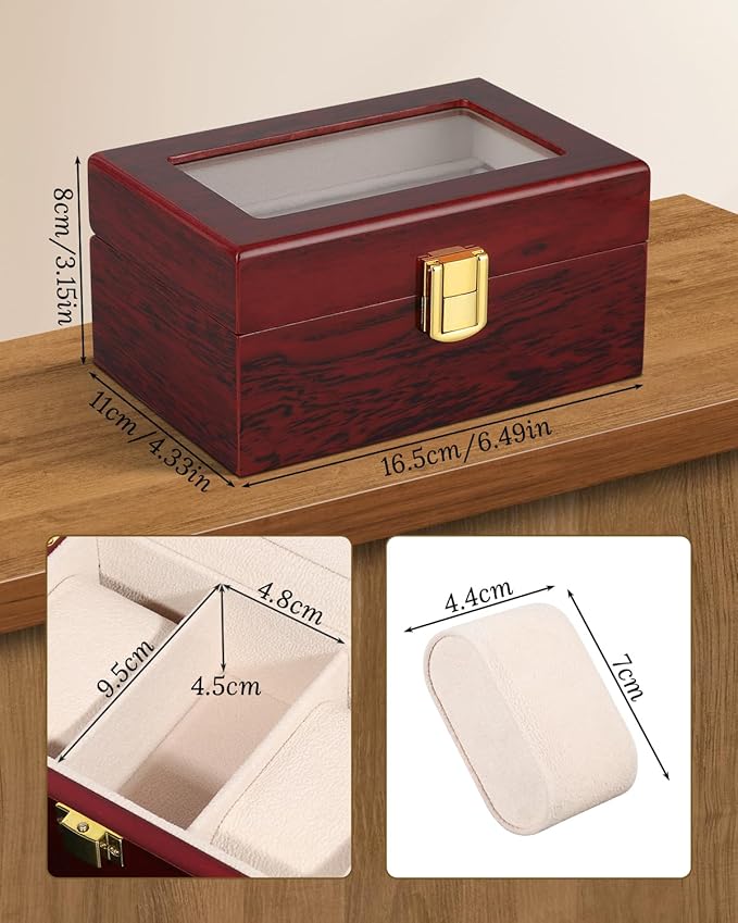 Uten 3 Slots Watch Box Storage Case Organizer Jewellery Display Wooden for Men Women