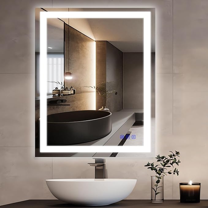 24"x32" LED Bathroom Mirror with Lights Frontlit Smart LED Mirror Bathroom for Wall Lighted Vanity Makeup Mirror with 3-Color Stepless Dimmable,Anti-Fog,CRI 95+,Memory Function