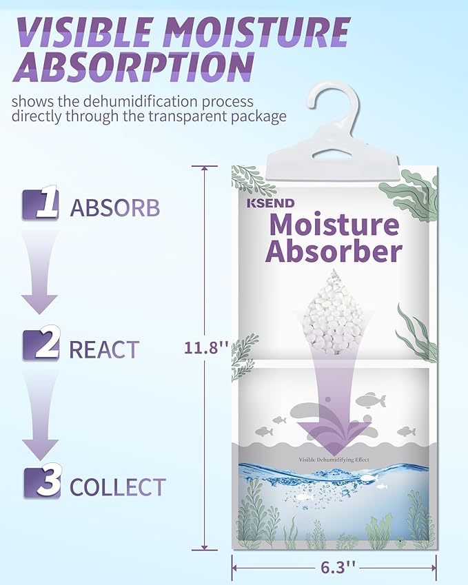 Moisture Absorbers 8 Packs - 9.8 oz Dehumidifier Bags, Portable Moisture Hanging Bags for Closet, Bathroom and Kitchen, Fragrance Free, 11.8'' x 6.3''