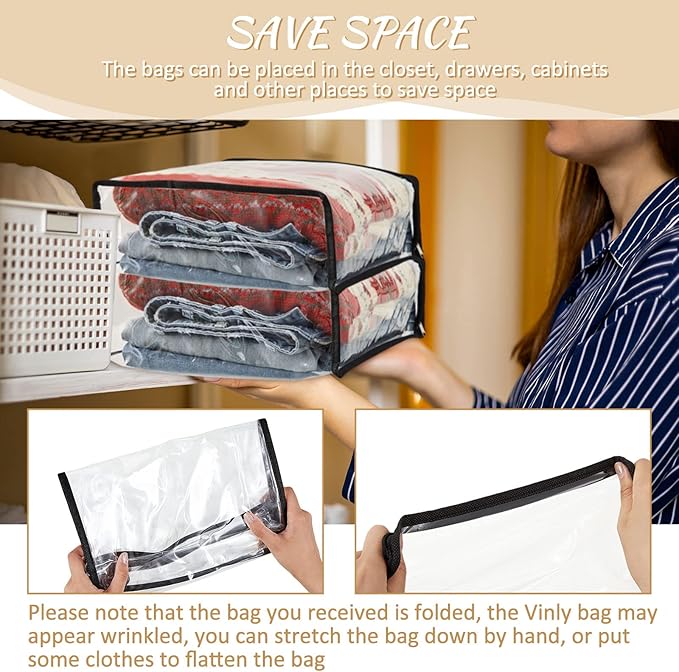 20 Pieces Clear Vinyl Zippered Storage Bags 15 x 11 x 4 Inch Sweater Storage Bags Plastic Bed Sheet Organizer for Blanket Closet Clothing Linen Sweater Clothes Pillow