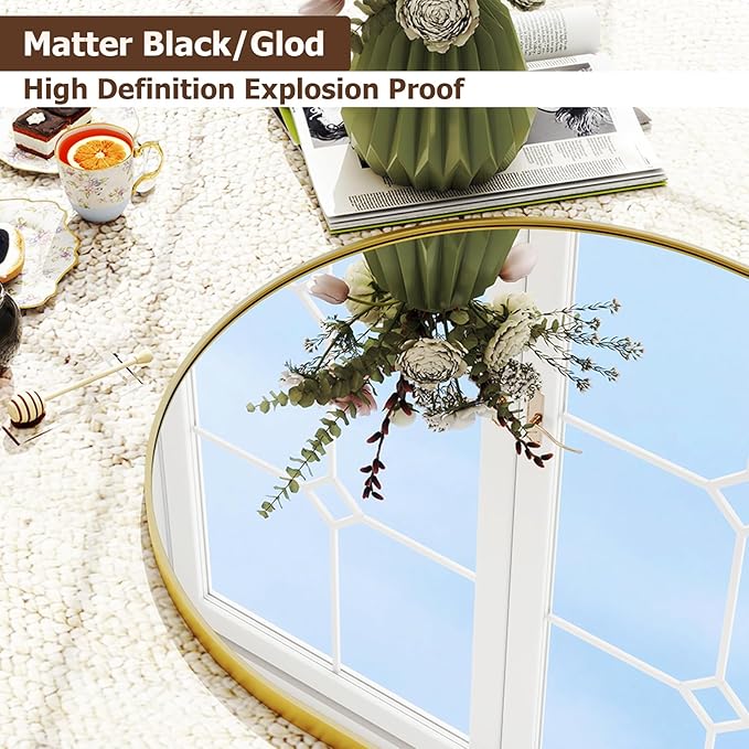 31"x32" Arched Wall Mirror for Bathroom, Gold Vanity Mirror for Bedroom, Living Room, Entryway, Decorative Hanging Mirror for Wall