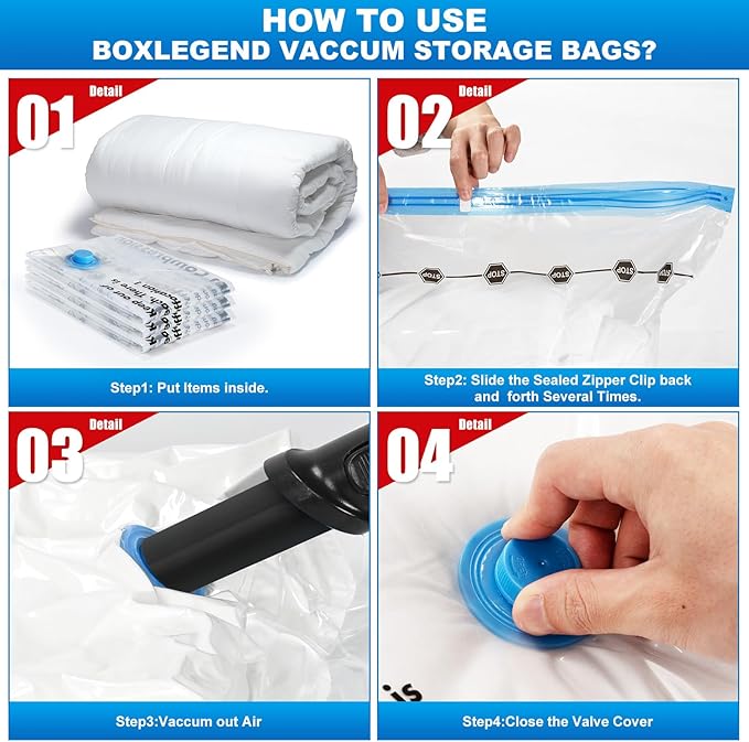 BoxLegend 20 PACK Vacuum Seal Bags for Clothing Travel with Wireless USB Electric Pump (2M, 6S, 6XS, 6XXS) Travel Vacuum Bags Must-Have Airplane Travel Essentials for Luggage Space Saving Compression