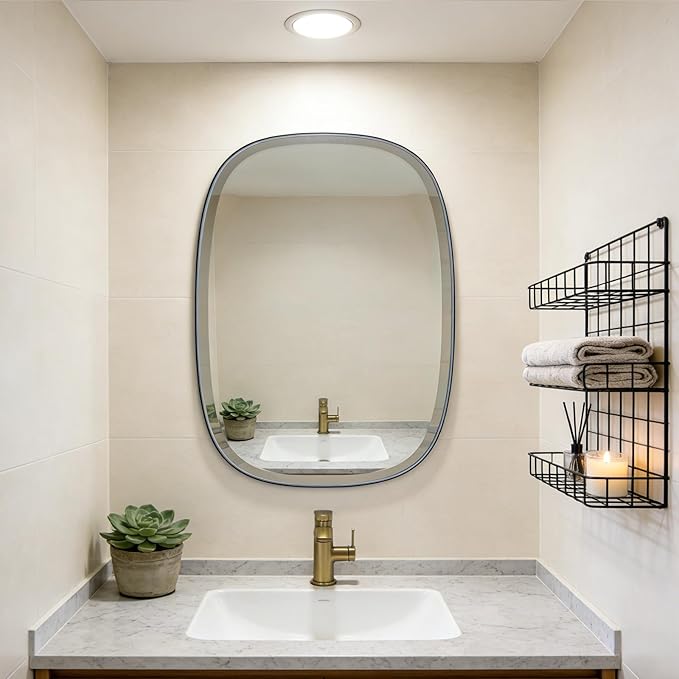 POZINO Matte Black Beveled Mirror, 24"x32" Rectangle Vanity Mirror for Over Sink, Modern Mirrors with Premium Metal Frame, Oblong Mirrors for Bathroom Bedroom Living Room, Horizontal Or Vertical
