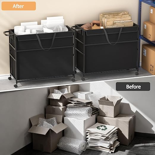 Commercial Trash Can Cart, 51.5Gal Office Trash Cart (2 Lockable), Recyclable Cardboard Box/Paper Organizer, Large-Capacity Laundry Cart for Hotel/Office/Home/Nursing Home/Groceries/Supplies