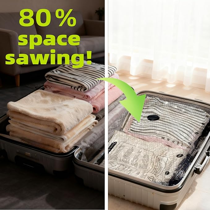 Lazyfeel 12-Pack Vacuum Travel Storage Bags with Electric Pump, Space Saver Compression Bags for Suitcases & Home Storage, 3 Sizes for Clothes, Quilts & Travel, Portable USB Rechargeable Pump