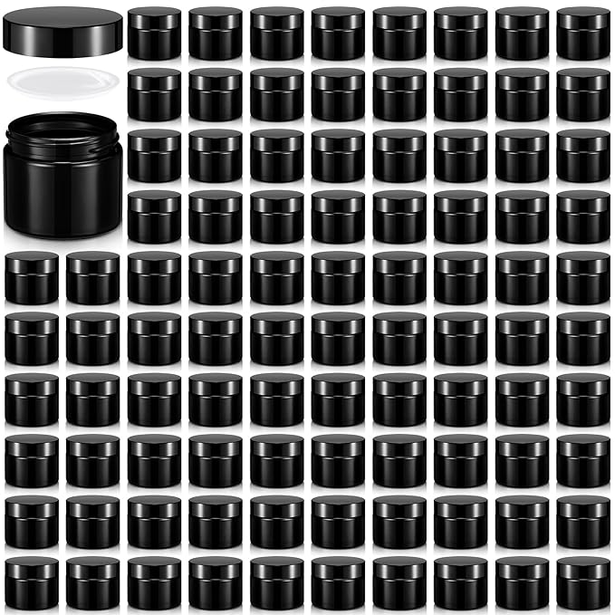 Domensi 90 Pcs 2 oz Glass Jars with Lids Travel Size Round Leakproof Empty Cosmetic Jars with Inner Liners Lid for Storing Makeup Lotions Face Cream Ointments Candle DIY Making (Black)