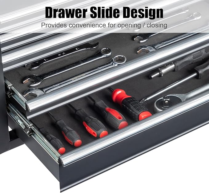 Winado 24" Portable Tool Box, 5 Drawers & Top Storage Tray Tool Box with Drawers, Lockable Metal Tool Chest Cabinet for Garage, Warehouse, Repair Shop & Home