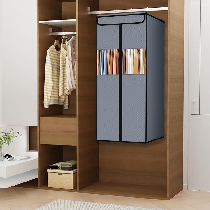 Zilink Garment Bags for Clothes Storage 40" Suit Bags for Closet Storage with Clear Window Space Saving Hanging Garment Bag for Suits, Shirts, Short Skirts, Grey, 2-Pack