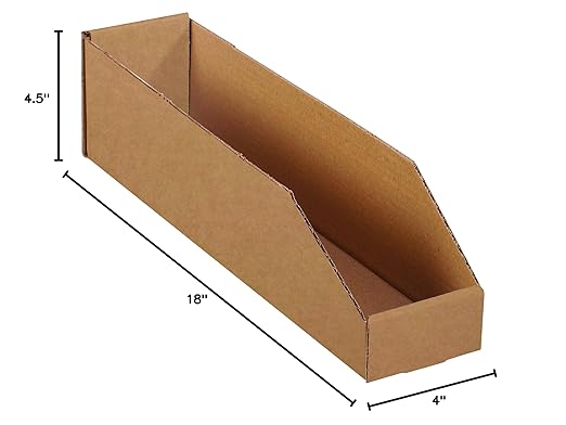 BOX USA BBINBWZ418K Open Top Bin Boxes, 4" x 18" x 4 1/2", Kraft (Pack of 50)