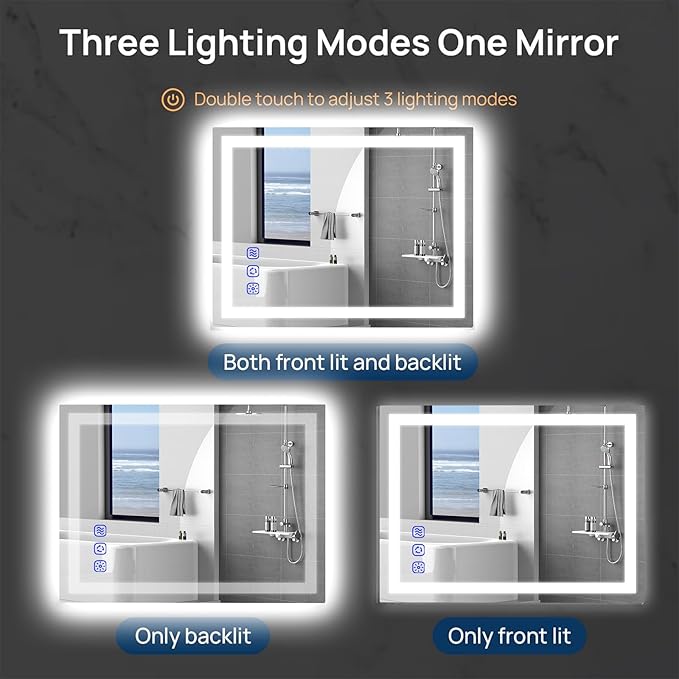 32"x24" LED Bathroom Mirror with Lights Front & Backlit Vanity Mirror,Double Light bar Smart Wall-Mounted Design,Adjustable Warm White/Natural/Daylight,Anti-Fog,Shatterproof,Memory Function