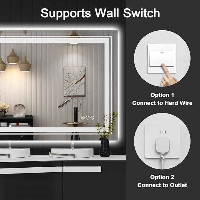 27x19 LED Bathroom Mirror with Front and Backlight, Dimmable Lighted Bathroom Vanity Mirror with Anti-Fog, Memory Function,Tempered Glass(Horizontal/Vertical)