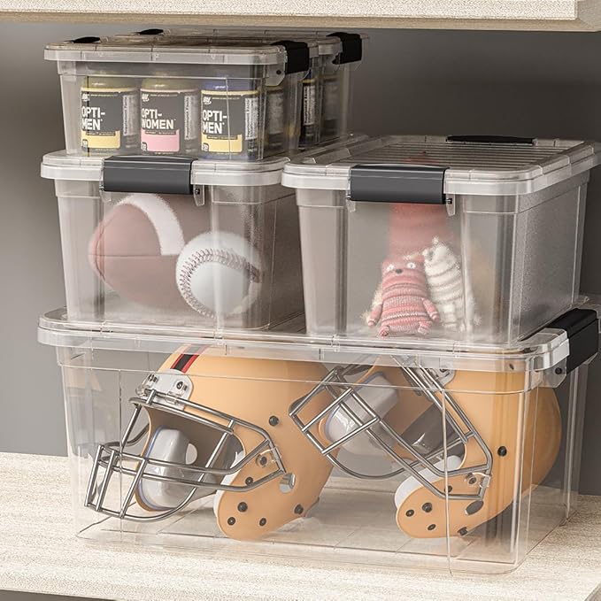 Superio Clear Storage Box with Lid, 4.75 Quart Plastic Container Bins for Organizing, Stackable Crates, BPA Free, Non Toxic, Odor Free, Organizers for Home, Office, School, and Dorm, 18 Pack