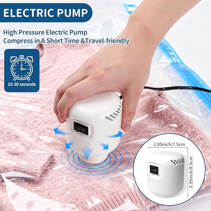 Vacuum Storage Bags with Electric Pump,8 Pack Extra Large Space Saving Vacuum Seal Bags for Bedding,Blankets,Comforters,Duvets,Pillows(8 Jumbo)