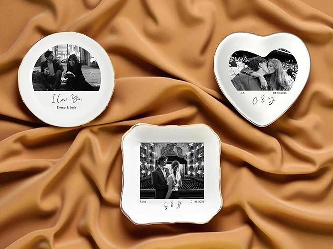 Chillever Custom Photo Ring Dish, Personalized Jewelry Holder, Picture Trinket Tray, Engagement Gift for Her, Wedding Keepsake Jewelry Dish, Memorial Gifts, Custom Couple Portrait Keepsake 2
