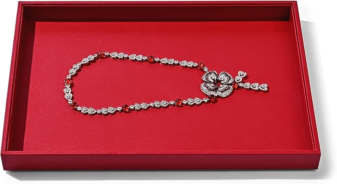 Red Leather Jewelry Tray Stackable Jewelry Display Tray Jewelry Drawer Organizer Tray Necklace Bracelet Tray for Necklace Bracelet Ring Watch Display Storage (Red)