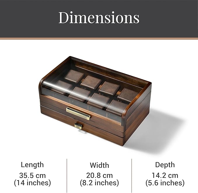 Personalized 8 Slot Wooden Watch Box with Acrylic Lid & Drawer – Engraved Men’s Watch Organizer, Detachable Stands – Luxury Gift for Watch Collector, Groomsmen, Anniversary, Father’s Day