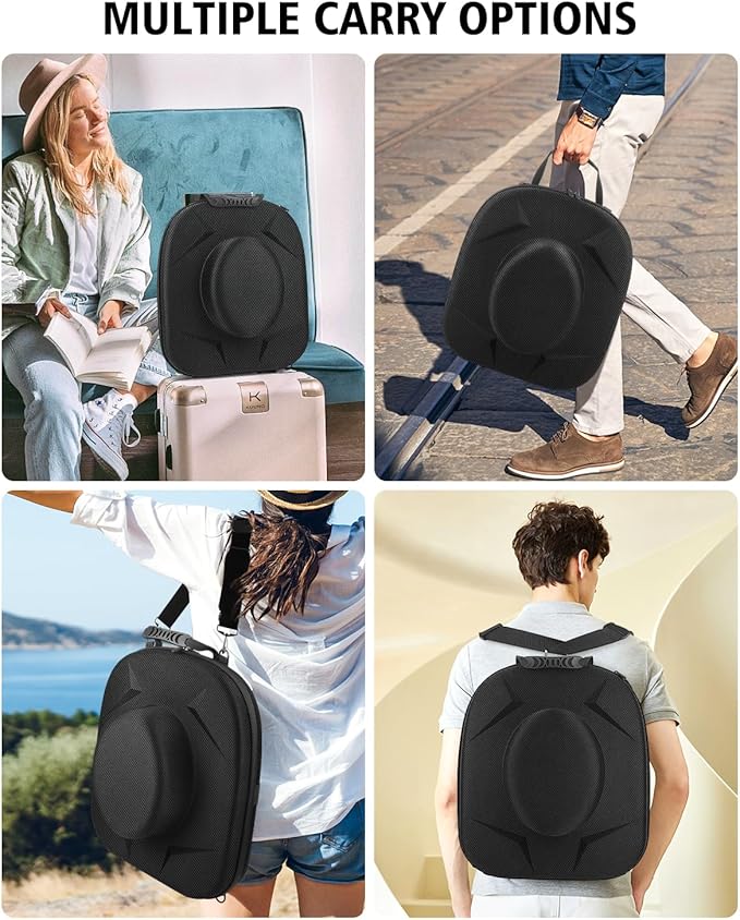 Crush-Proof Travel Hat Case - Hard Shell Carrier for Cowboy, Fedora, Panama & Tweed Hats with Luggage Strap & Handle