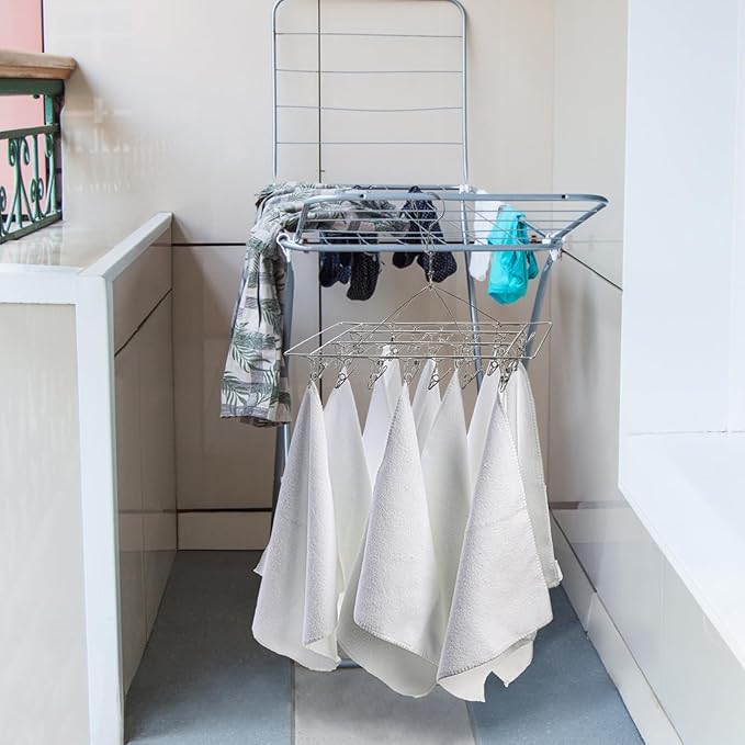 Tosnail 4 Pack Stainless Steel Clip and Drip Hangers with 30 Clips, Clothes Drying Rack Laundry Accessories
