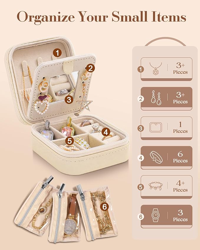 Bistup Travel Jewelry Case - Small Jewelry Organizers and Storage Box for Women Girls Teens Cute Traveling Jewelry Holder with Mirror Little Tiny Compact Modern Unique Aesthetic Pretty, Sunflower