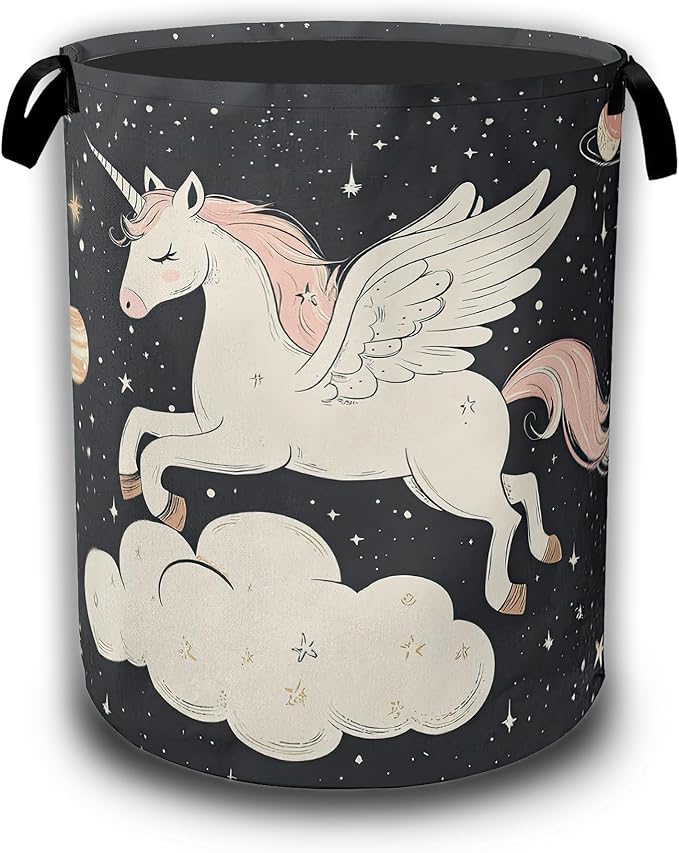 Cute Unicorn Laundry Basket,Galaxy Space Laundry Hamper Waterproof Oxford Cloth Tote Collapsible,Clothes Storage Bucket Decorative Toy Organizer For Bathroom Bedroom 16" x 20.8"