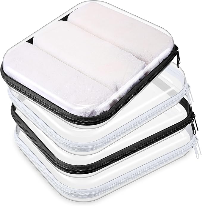 Hoolerry 4 Pcs Hard Clear Zipper Case Makeup Bags Plastic Pencil Pouch Transparent Storage Box Containers for Cosmetics, Snacks, Building Blocks, Puzzles(Black and White,9.8 x 7.9 x 2 in)