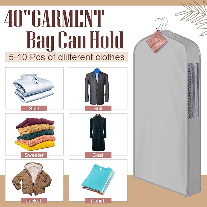 2 Sets 40'' x 24'' x 6'' Short Cotton Garment Bags for Hanging Clothes and Storage, 8 Cedar Blocks for Fresh Smell and Moth Protection, Breathable Covers for Closet Suits Fur Coats Sweaters