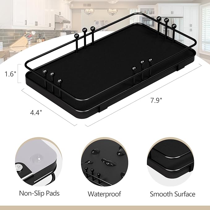 Bathroom Vanity Tray for Toiletries Makeup Perfume Candle Toilet Tank, Kitchen Tray for Soap Dispenser Spice Salt, Small Black Tray for Countertop Decor Coffee Nightstand 7.9”x4.4”