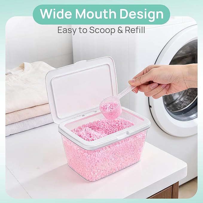 Vtopmart 5 Pack Laundry Pods Container and Dryer Sheet Holder, Detergent Powder Container with Lids &Labels & Scoop for Laundry Room Organization, Laundry Storage for Powder, Pods, Scent Booster Beads