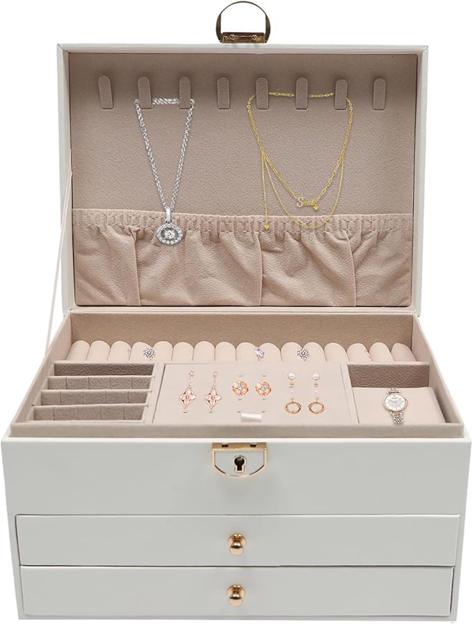 Eapmic 3 layer Eyeglass Sunglass Storage Watch Box Eyewear Accessories Display Glasses Storage Case Organizer(3 layer,White,8 built-in hooks)