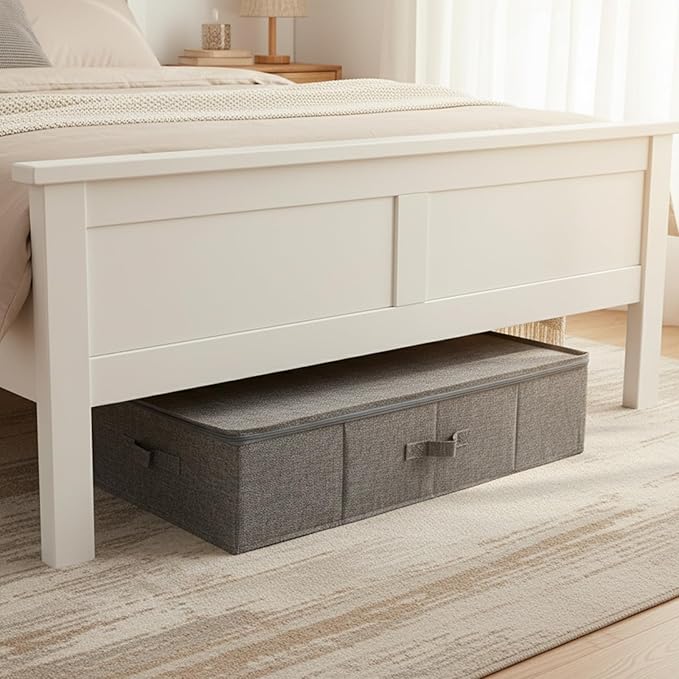 2 Pack Large Under Bed Storage Containers with Lid,Ultra Thick Underbed Clothes Storage Organizer with Sturdy Sidewalls,Foldable Under Bed Bag for Shoe,Blankets,Sweater,30x15x7 inch,Grey