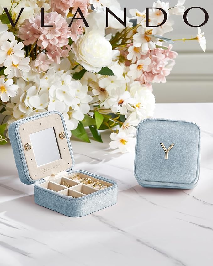 Vlando Mom Gifts for Women, Travel Jewelry Case for Mother Gifts, Travel Gifts for Mother Mom from Daughters, Travel Essentials Small Jewelry Box, Jewelry Travel Organizer - Letter U, Navy Blue