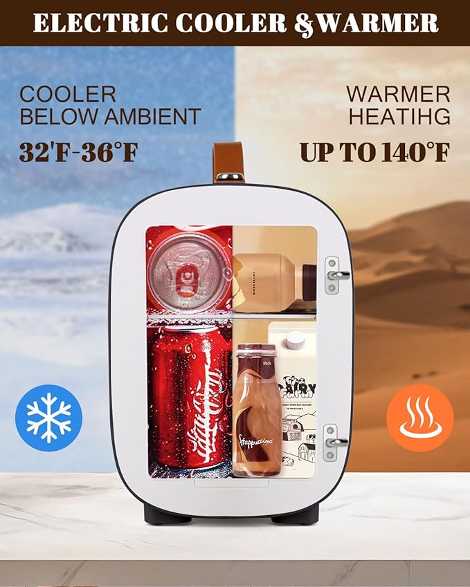 Mini Fridge for Bedroom, 4 Liter/6 Cans Skincare Small Refrigerator, AC/DC Portable Mini Cooler & Warmer, Small Fridge for Camping, Dorm, Office, Car (Black)