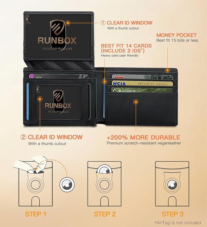 RUNBOX Wallet for Men Slim Rfid Leather 2 ID Window With Gift Box | Slim, Rfid, 2 ID Window, With Gift Box, Slim, Rfid