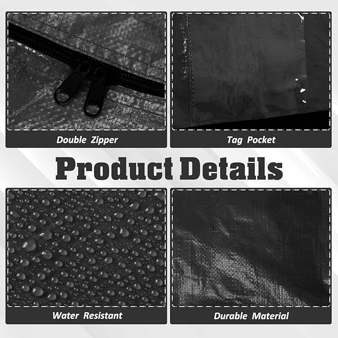 Windyun 4 Pack 177 Gallon Extra Large Moving Bags XXL Heavy Duty Storage Bag with Strong Zipper Handle Jumbo Big Tote Box Foldable for College Dorm Travel Clothes Duffle Blanket Pillow(Black)