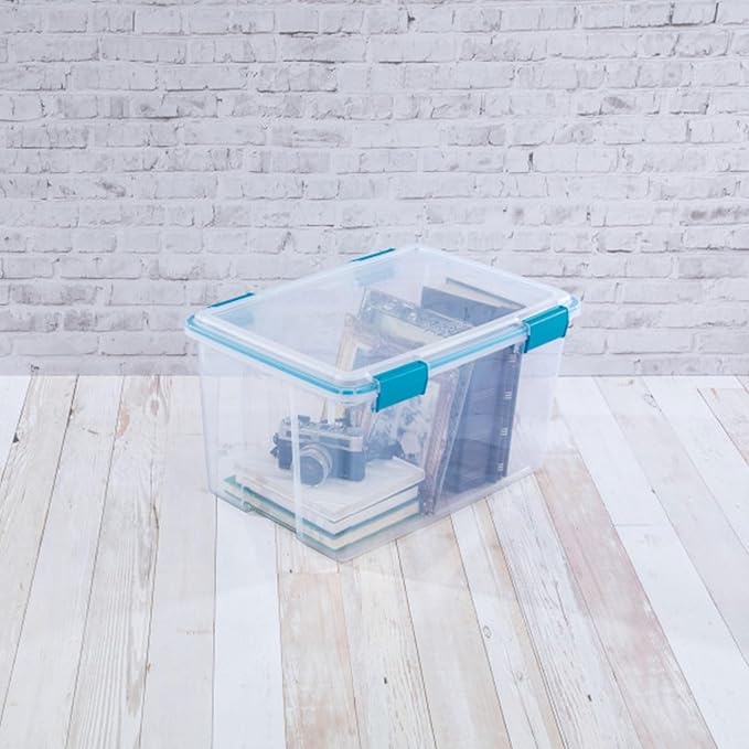 Sterilite 19344304 54 Quart Gasket Box Blue Aquarium Accents 4 pack