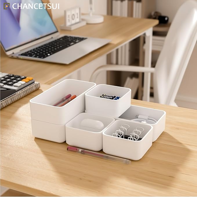 CHANCETSUI White Makeup Drawer Organizer for Vanity: Bathroom Cosmetic Organizers Trays and Storage, Stackable Plastic Drawers Organization.