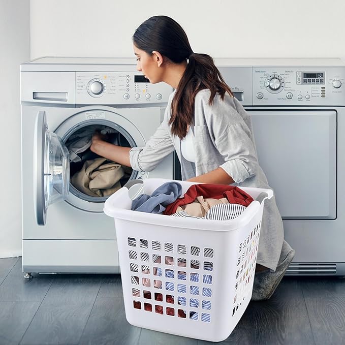 4 Packs Large White Laundry Basket, Plastic Clothes Hamper with Handles