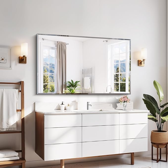 CILIBER Beveled Bathroom Mirror, 30x48 Large Frameless Mirrors for Over Sink, Upgraded Shatterproof Beveled Frameless Vanity Mirror for Bedroom, Living Room and Entryway (Horizontal/Vertical)