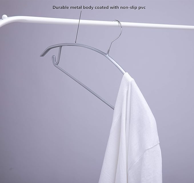 16.5 Inch Metal Clothes Hanger with Non-Slip Rubber Coating, No Shoulder Bumps & No Marks, for Sweaters, T-Shirts, Suits with Pants Bar, Pack of 10, Silver