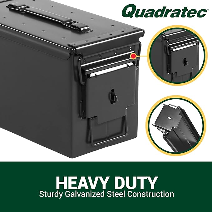 Quadratec 50 Cal Ammo Can, Black - Waterproof Ammo Box - Steel Ammo Storage Case - Fits Jeep Wrangler CJ YJ TJ JK JL & Gladiator JT - Overlanding, Tools, First Aid & Tow Recovery Gear Storage