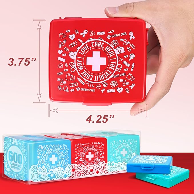EVERLIT Pocket-Aid Mini First Aid Kit | Compact, Portable Hard-Shell Cases of 50 Items | Cuts, Scrapes, Wound Care Essentials for Travel, Outdoor, School, Camping, Home, Office (48 Packs | 2400 Pcs)