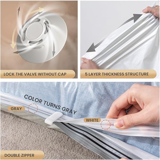 TAILI 6 Pack Vacuum Storage Bags, Jumbo Vacuum Seal Bags for Clothing (40x31 Inch), Large Space Saver for Clothes, Pillows, Bedding, Sweater, Closet Organization