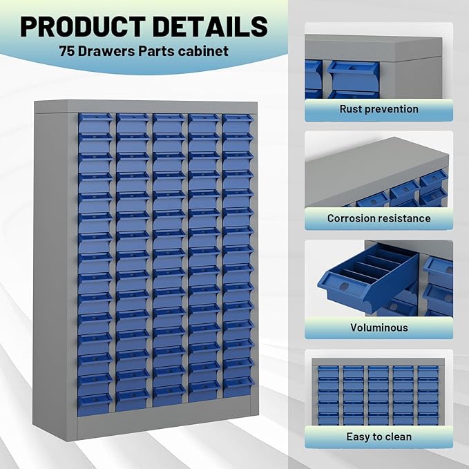 75 Drawer Tool Storage Cabinet with ABS Drawers, Bolt and Nut Organizer Parts Box, Hardware Shelving Unit for Garage and Workshop