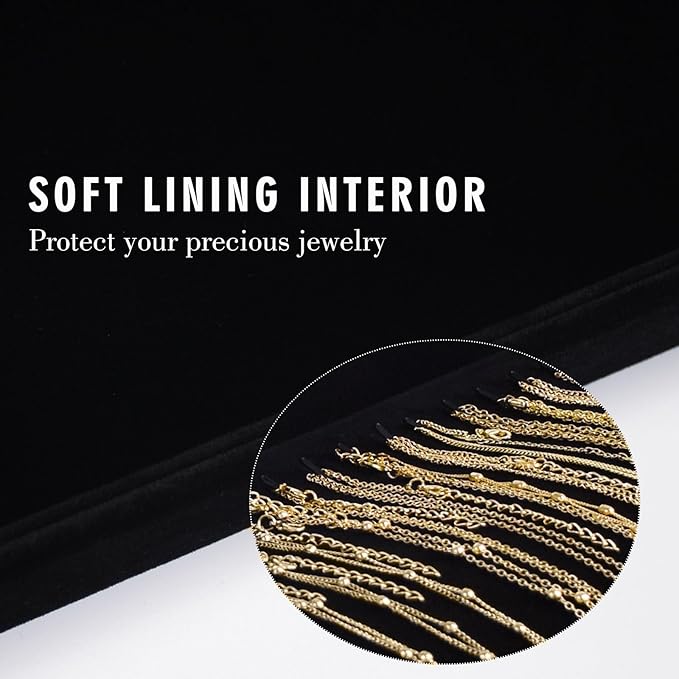 Necklace Organizer Box Premium 20 Hooks Velvet Necklace Display Jewelry Tray with Transparent Lid Jewelry Necklace Display Box for Necklace Pendants Suitable for Women and Girls (Black)