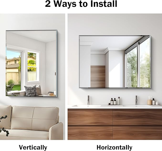 CILIBER Beveled Bathroom Mirror, 30x40 Large Frameless Mirrors for Over Sink, Upgraded Shatterproof Beveled Frameless Vanity Mirror for Bathroom,Bedroom,Living Room and Entryway