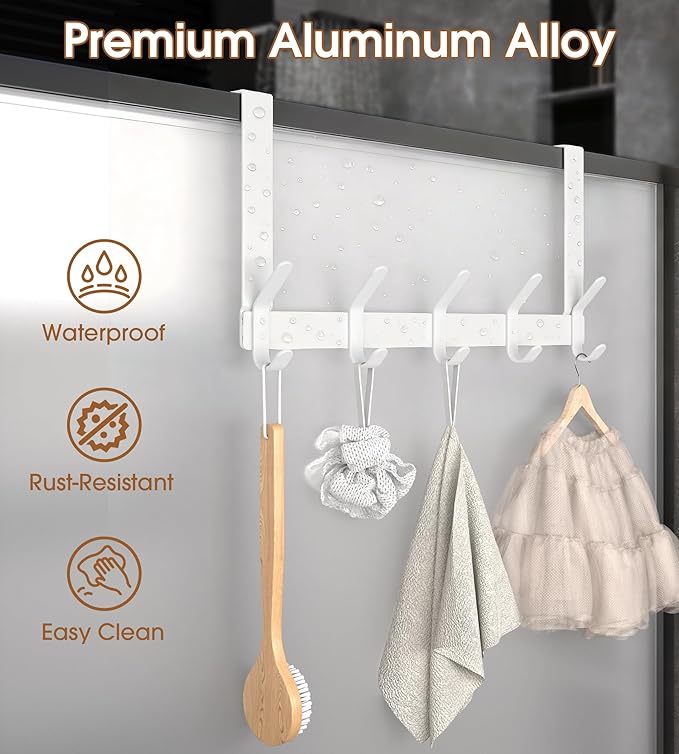 Over The Door Hooks Hanger with 7" Arms for Hanging Heavy Coats, Towel, J7U, Perfectly Fits US Standard 1 3/4-inch Doors, Towel Rack Bathroom Organizer Holder, Rustproof, White