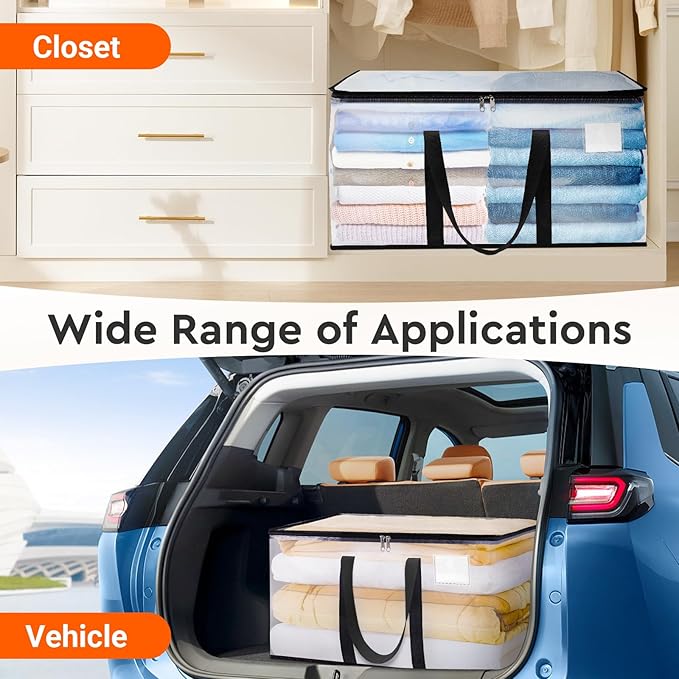 BlissTotes 2-Pack Heavy Duty Extra Large Clear Moving Bags, Reinforced Handles & Tag Pocket, 76L