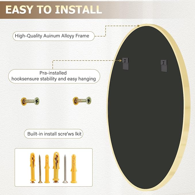 36 Inch Round Mirror - Circle Mirrors for Bathroom, Entryway and Living Room Wall Decor, Modern Hanging Vanity Mirror, Matte Gold Circle Decorative Wall Mirror