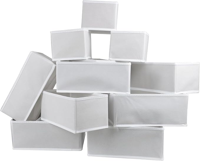 12 Pack Drawer Organizer Clothes, Foldable Fabric Dresser Organizer Closet Organizers and Storage Box for Underwear,Folded Clothes,Baby Clothing,Socks,Bra,Towels,Ties(12 Pack,White)