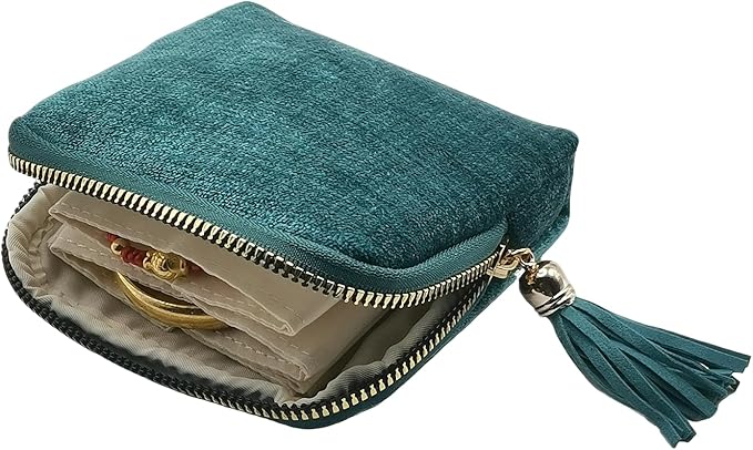 Small Travel Jewelry Case - Jewelry Travel Organizer Bag with Tassel Zipper for Bracelets, Necklaces, Bangles, Jewelry Organizer Storage Bag Gift for Women Girls - LJB001-Blue